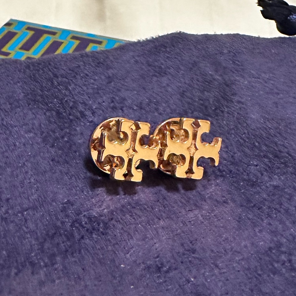 Tory Burch Rose Gold Logo Stud Earrings